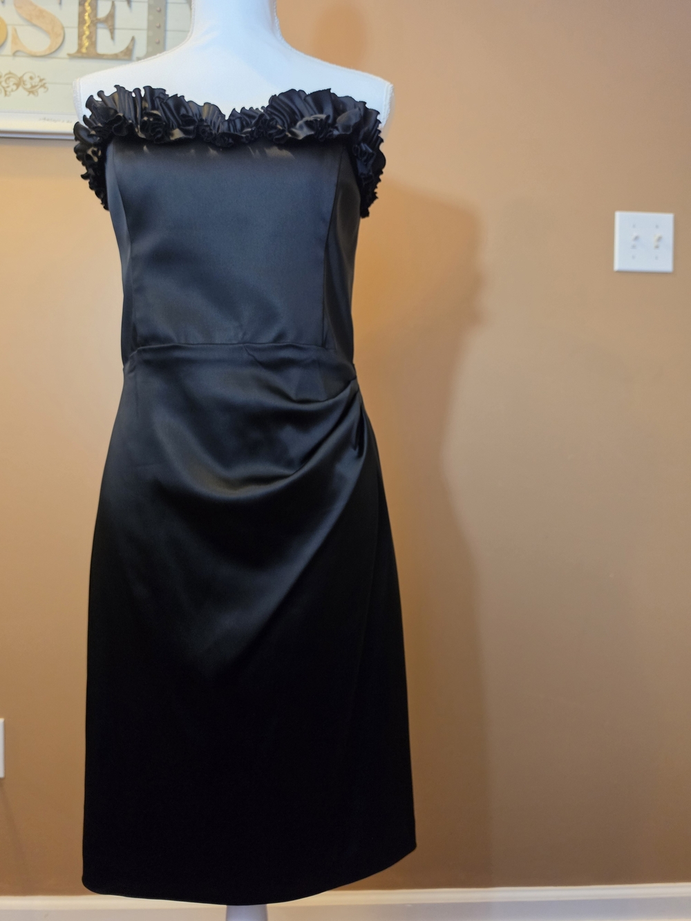 White House Black Market Black Strapless Ruffle-Neck Sheath Dress